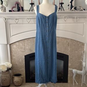 LOFT Denim Button-Front Midi Dress